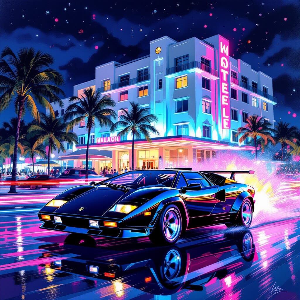 Lamborghini Countach at Miami Beach in Graffiti Art