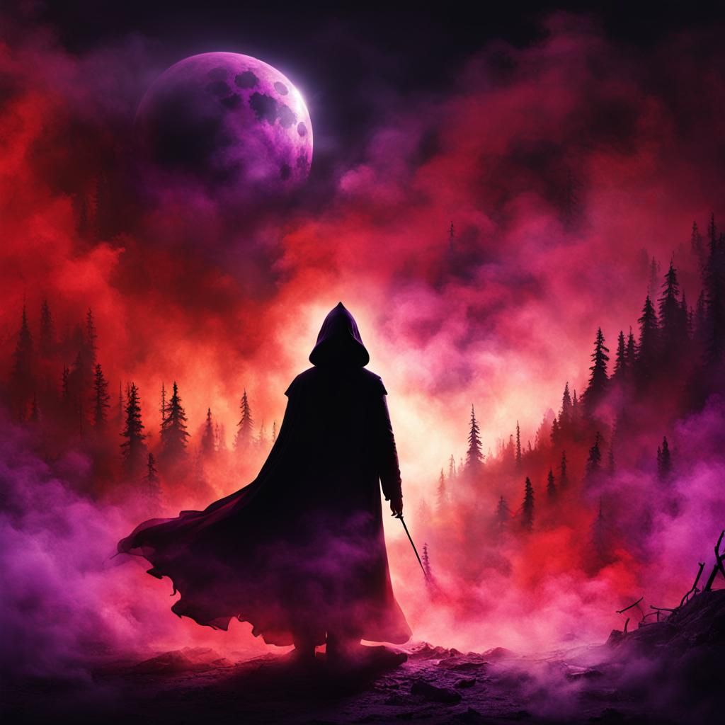 Ethereal Dark Fantasy Figure in Dreamlike Landscape