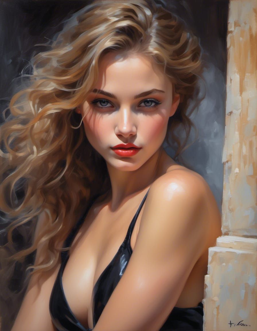 Hyperrealistic Portrait of Woman in Shower by Royo