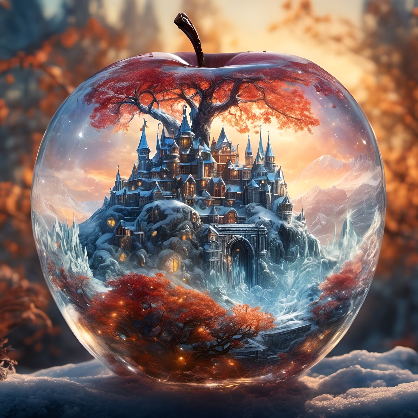 Fantasy World in Crystal Apple Double Exposure
