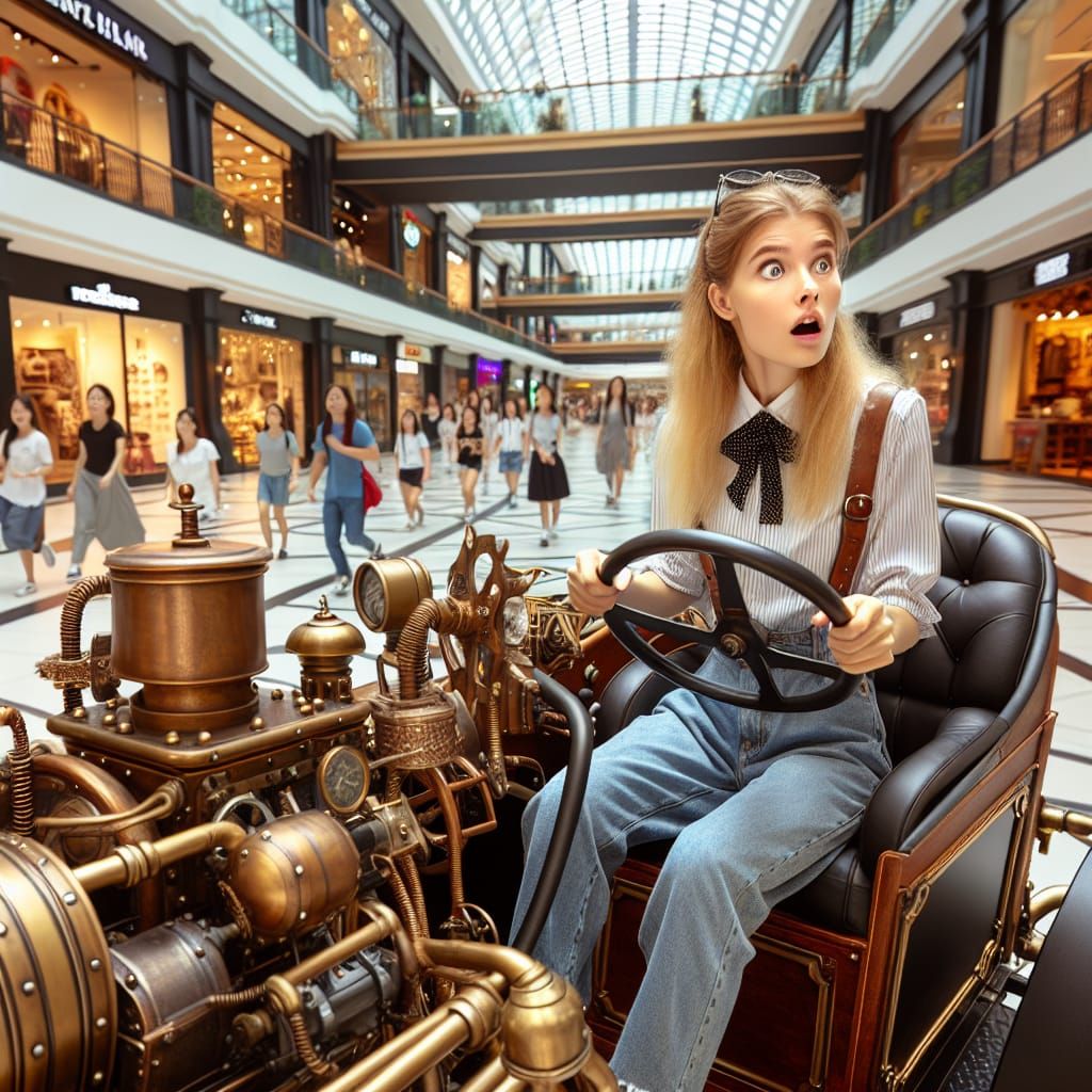 Steampunk Car on Shopping Mall Third Floor