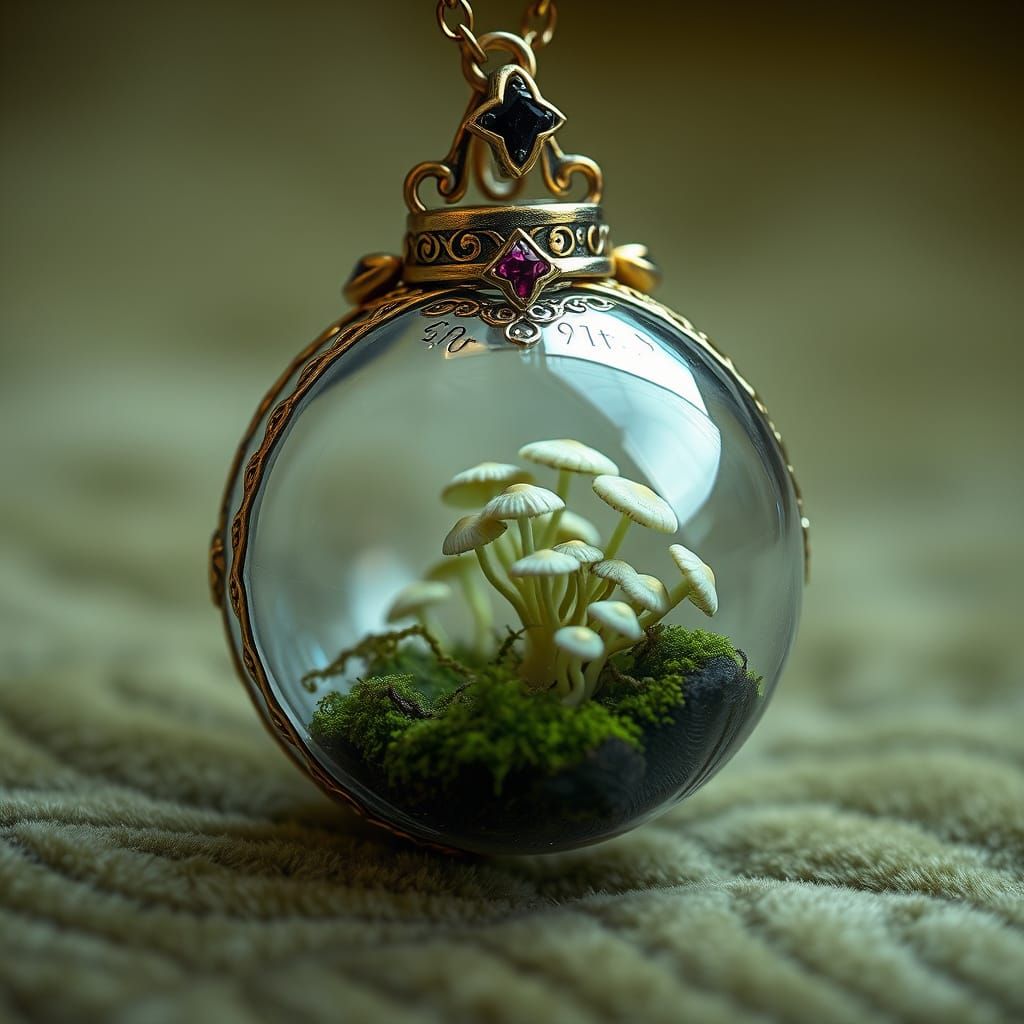 Mystical Glass Orb Pendant in Gold and Silver Filigree