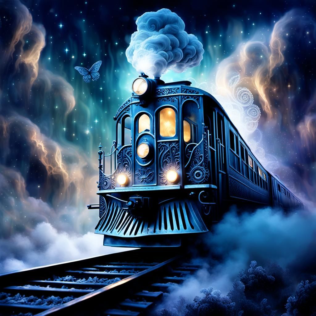 Ghostly Train in Clouds: Detailed Matte Painting