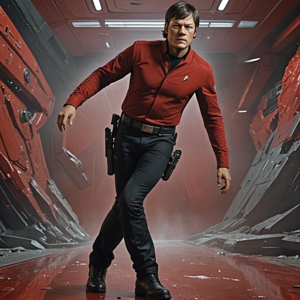 Star trek TV still Norman Reedus as a USS Enterprise Star Fl...
