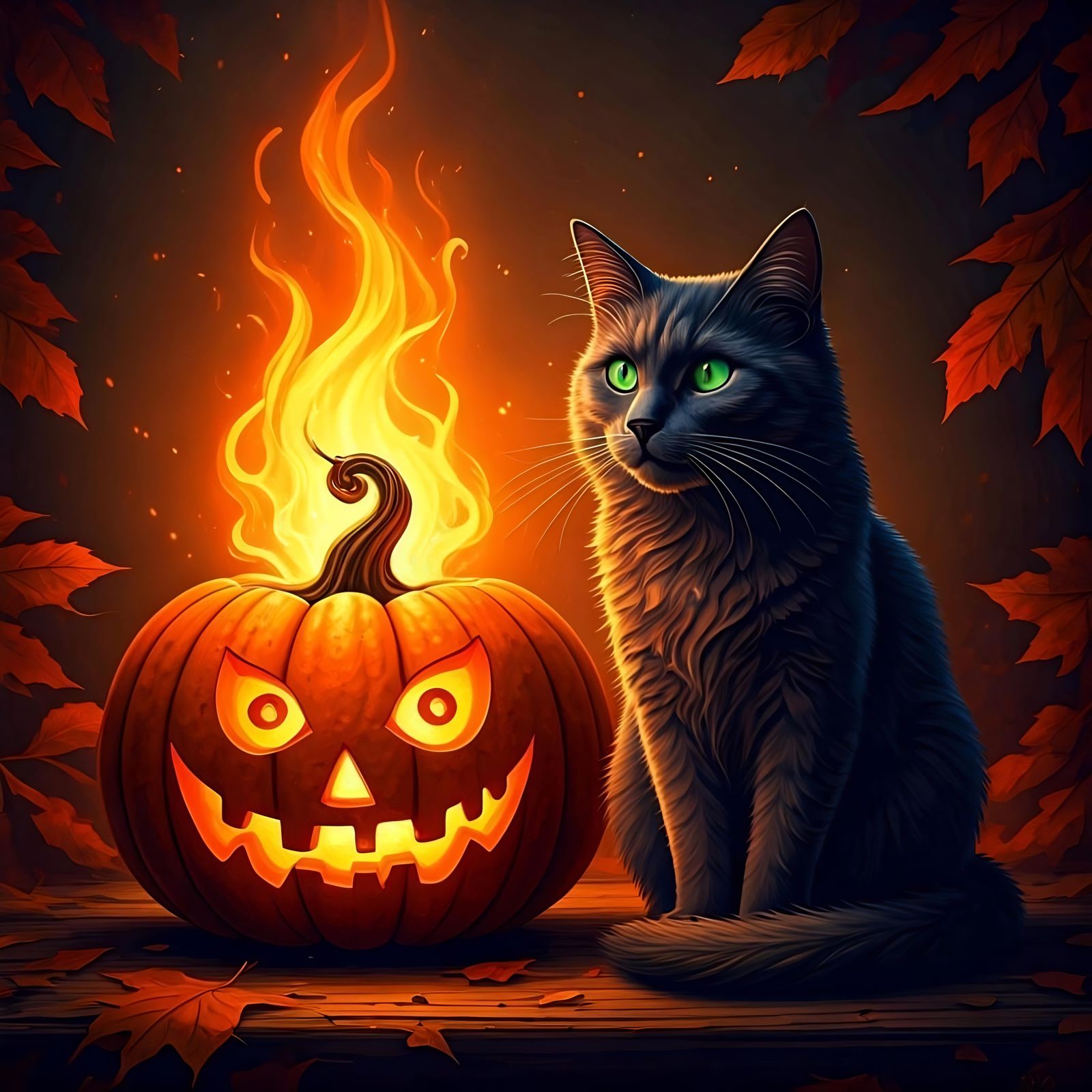 Hyperrealistic Jack-o'-Lantern with Black Cat