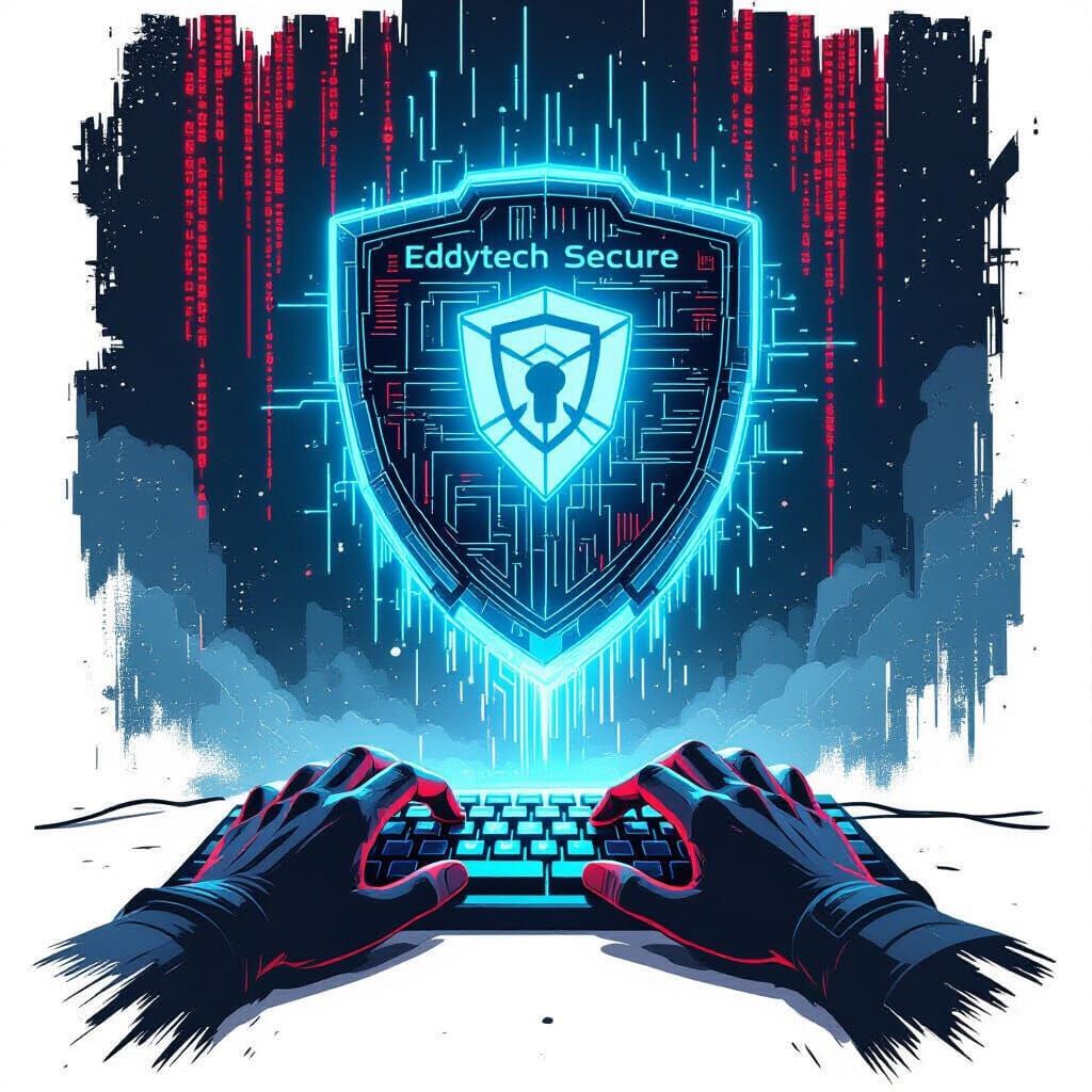 Cyberpunk Hacker Blocked by Eddytech Security Shield
