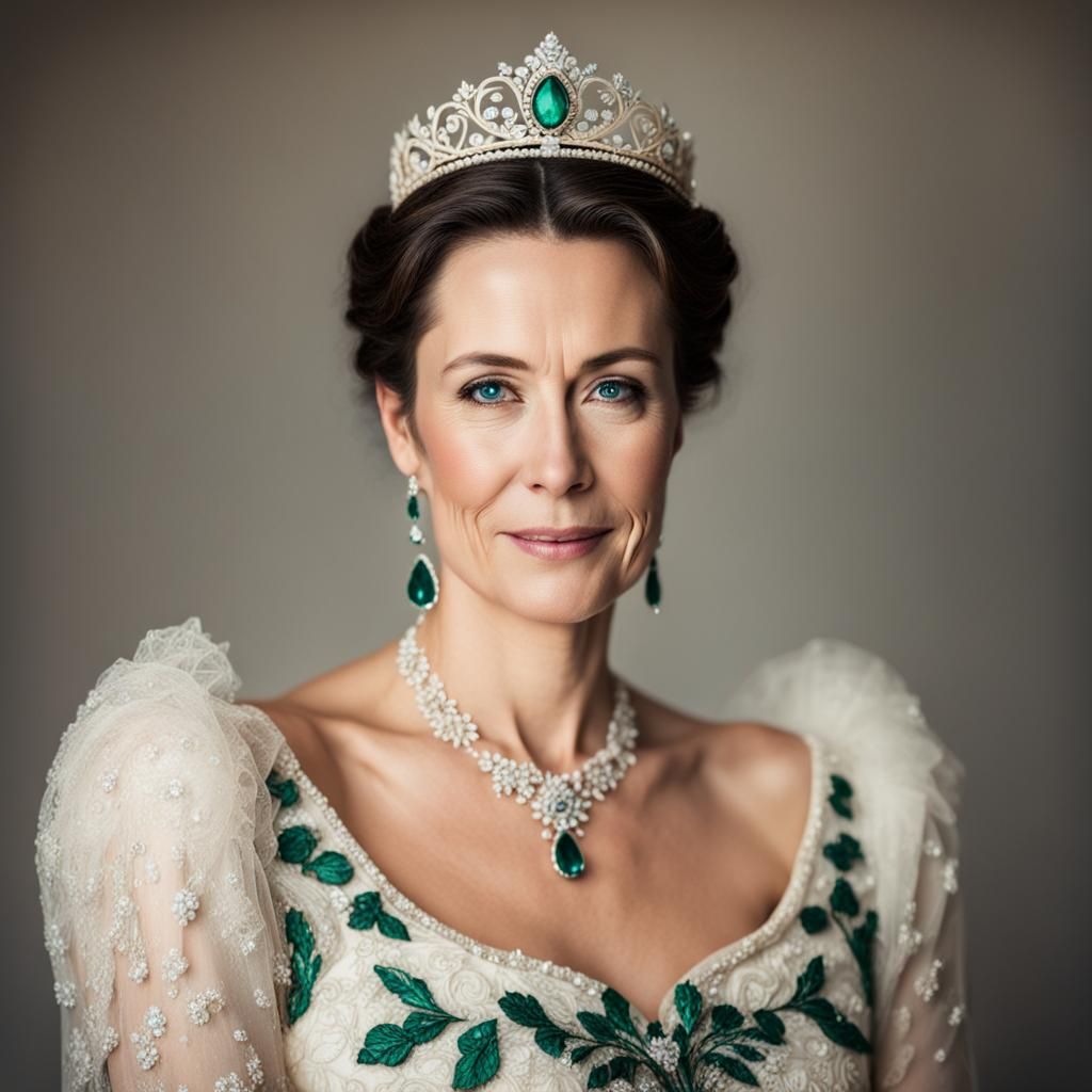 Portrait of Woman in Embroidered Gown and Tiara