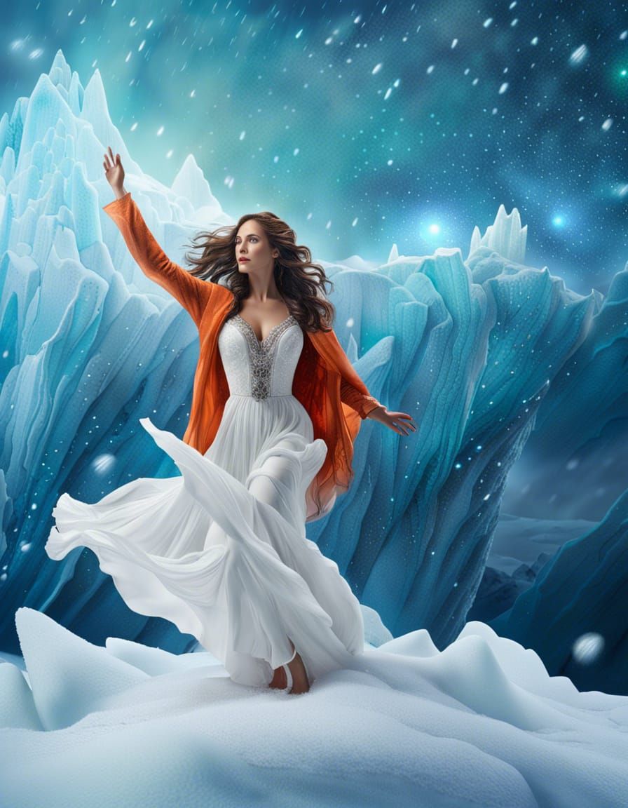 Magical Woman on Iceberg in Ethereal Fantasy