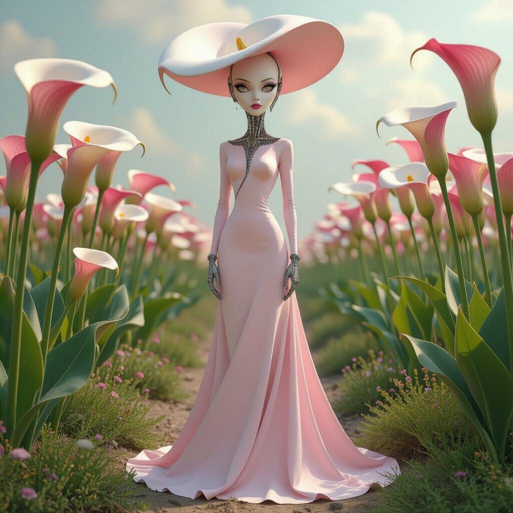 Alien Cyborg Woman in Calla Flower Gown