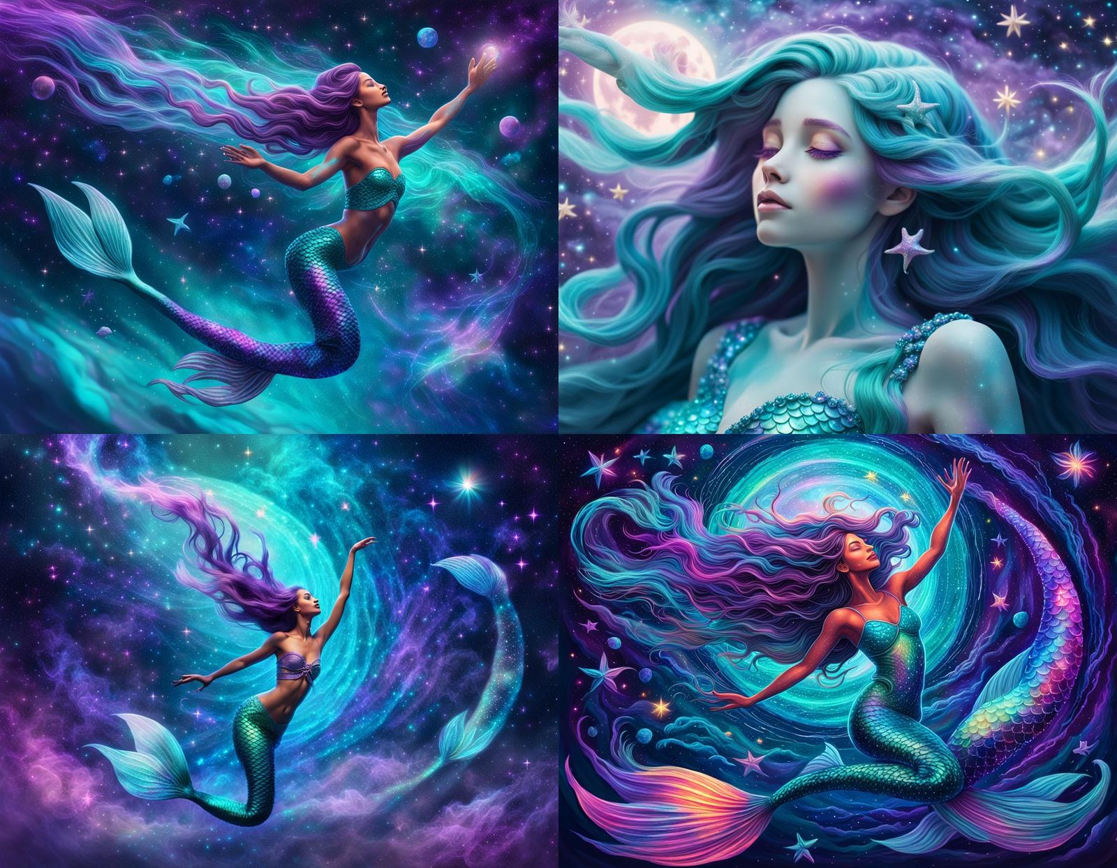 Astral Mermaid Playing with Stars in Space