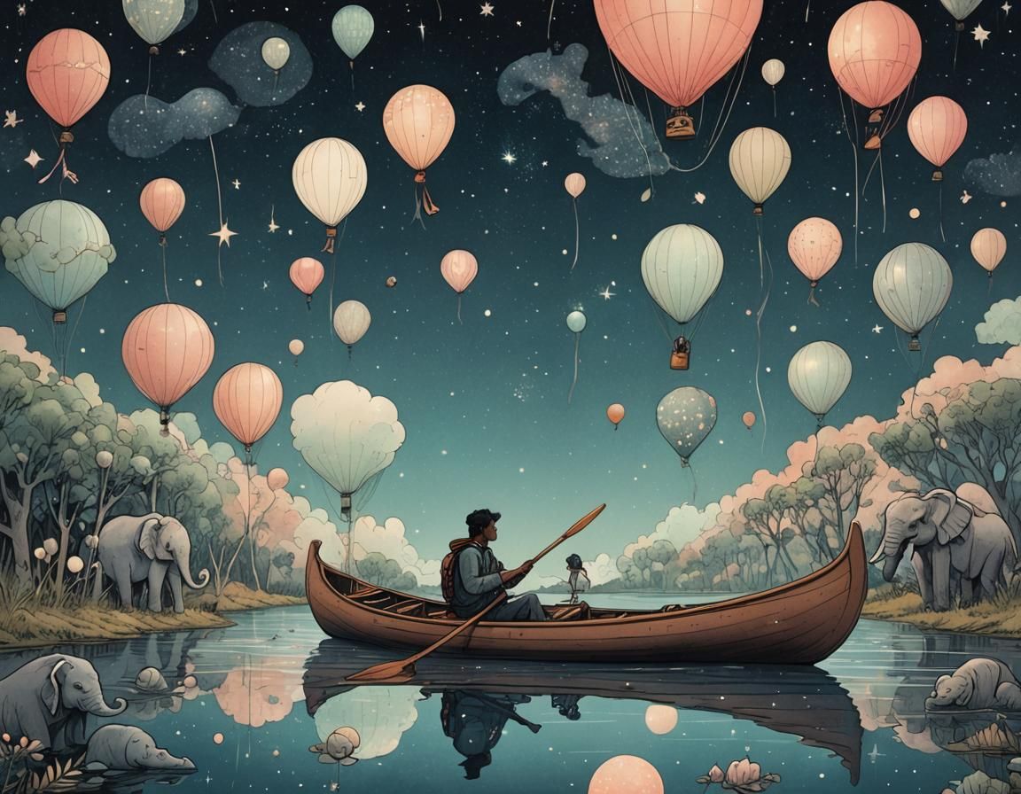 Dreamy Canoe Trip Through Celestial Starscape