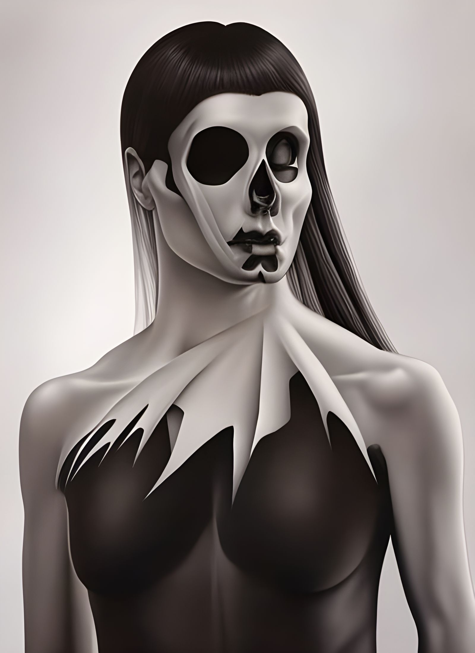 Goddess of Skulls in Realistic Grisaille Style