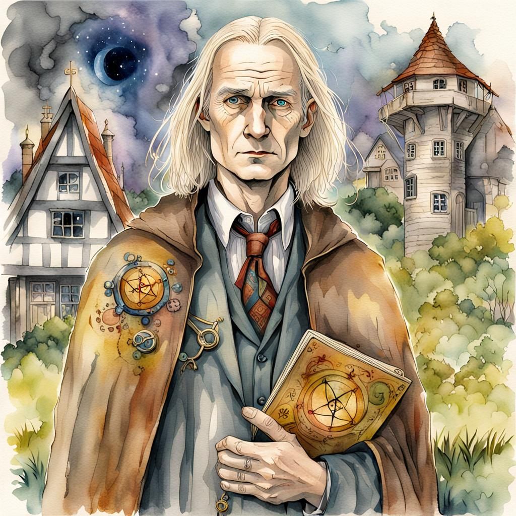 Xenophilius Lovegood Illustration in Watercolour and Ink