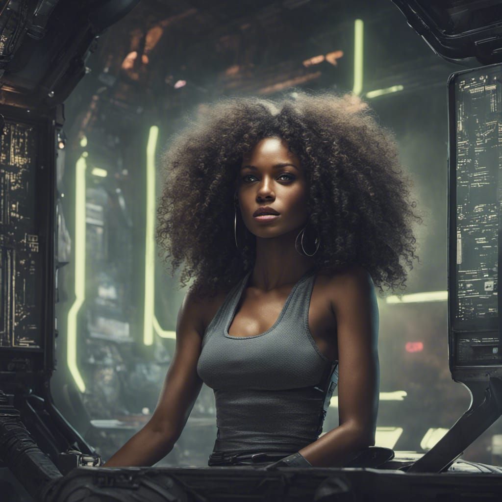 Afrofuturistic Sci-Fi Beauty in Cyberpunk Scene