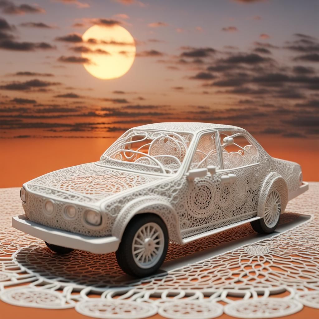 Filigree Vehicle Sculpture in Chemical Lace Style