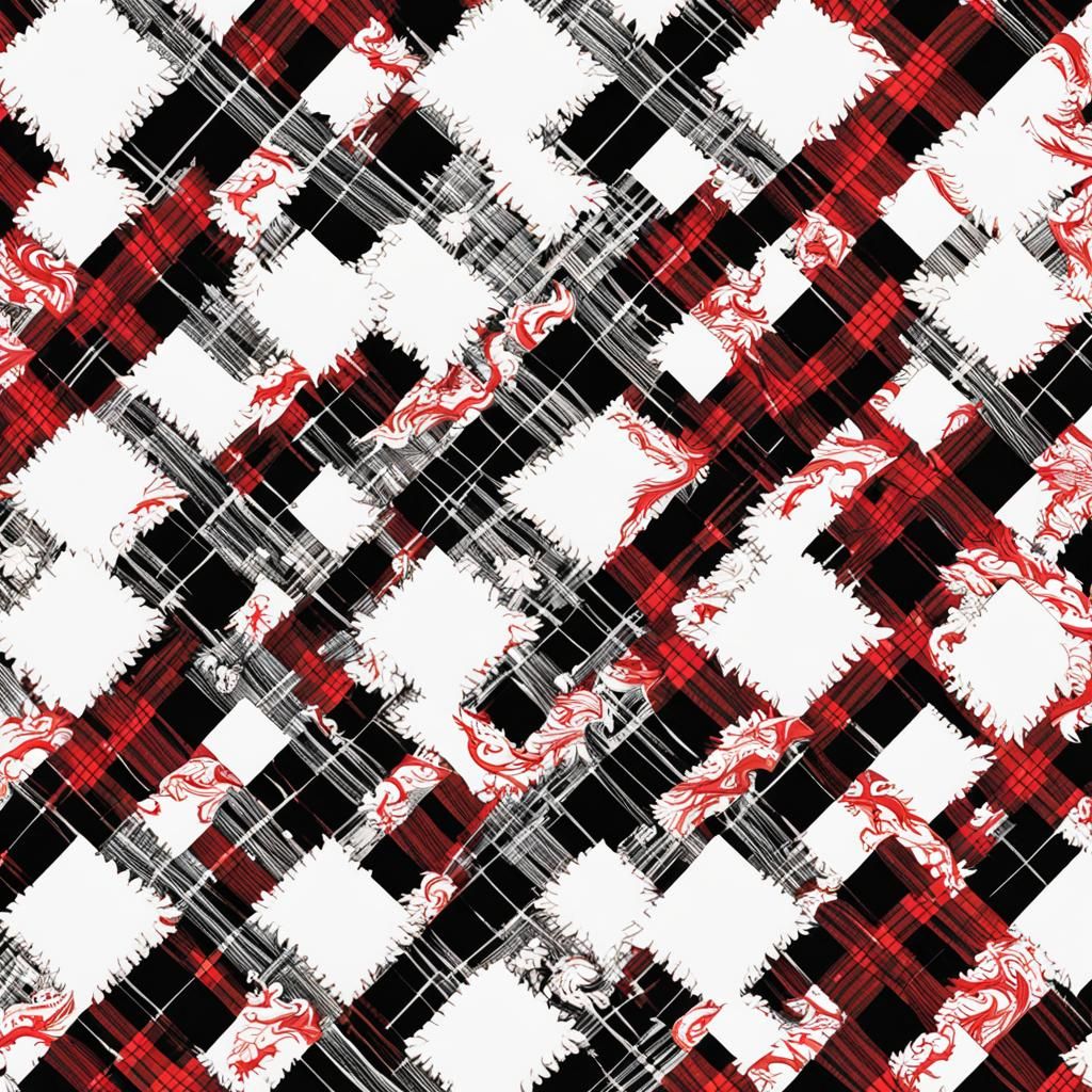 Make a dragon white a  plaid pattern skin in red black and white