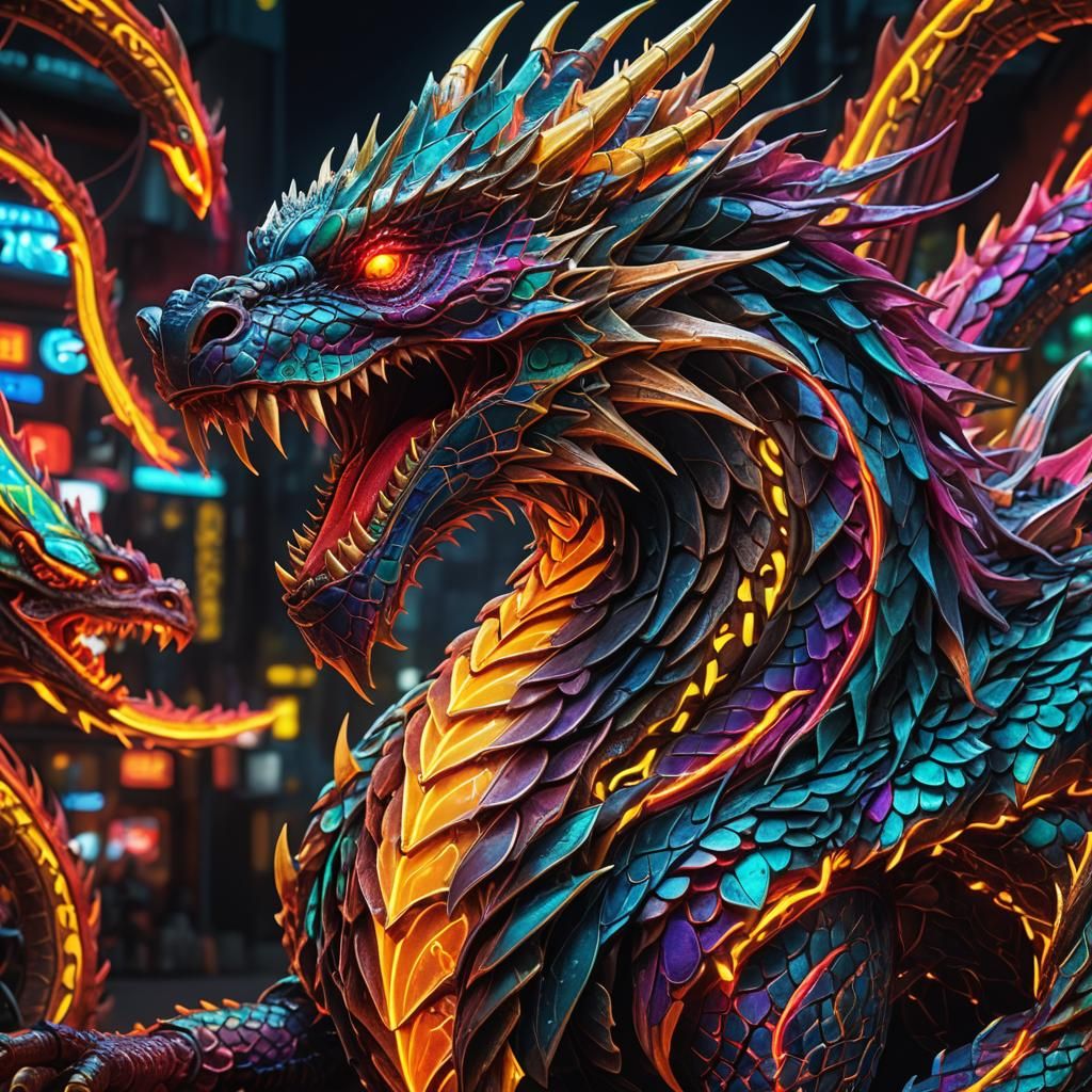 Hyperrealistic Neon Dragon in Cinematic Lighting