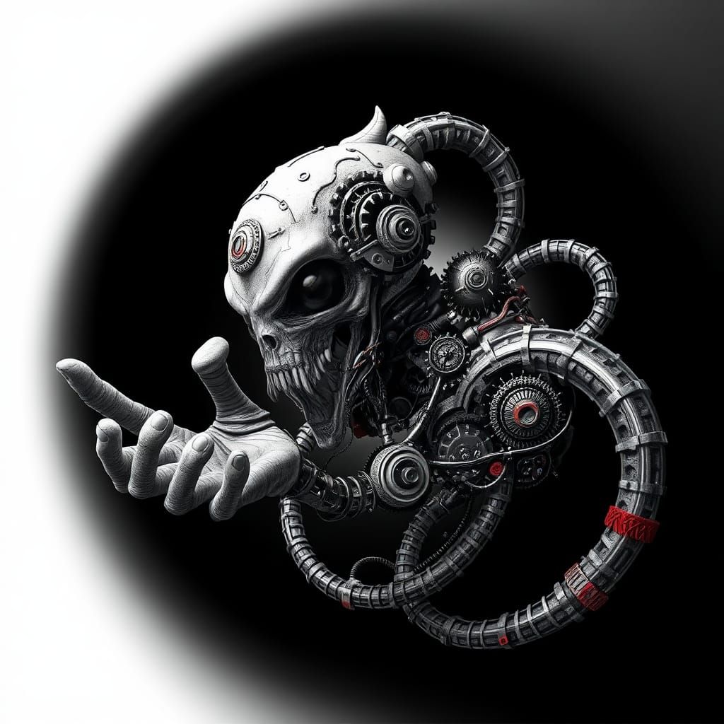 Op Art Steampunk Machine Creeping From Black Hole