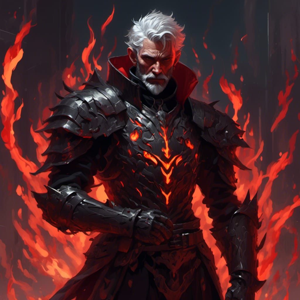 Demonic King in Fiery Armor, Dramatic Portrait
