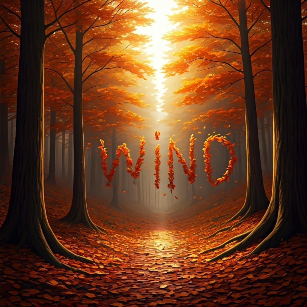 Golden Autumn Forest Forms Word in Digital Art