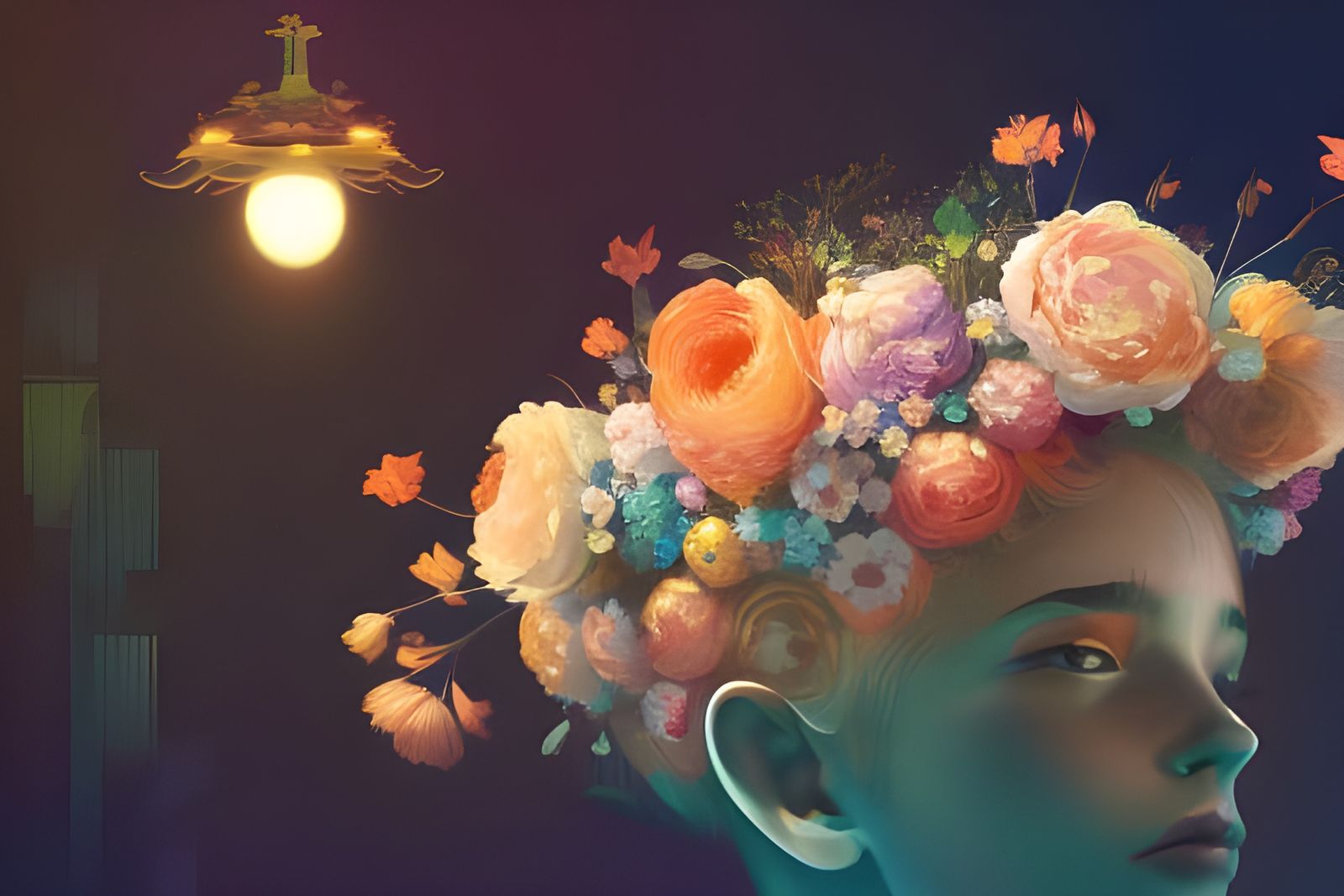 Flower Crown Portrait in Cel-Shaded Style