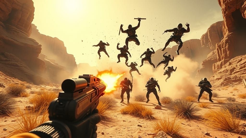 Post-Apocalyptic Desert Canyon FPS Action Scene