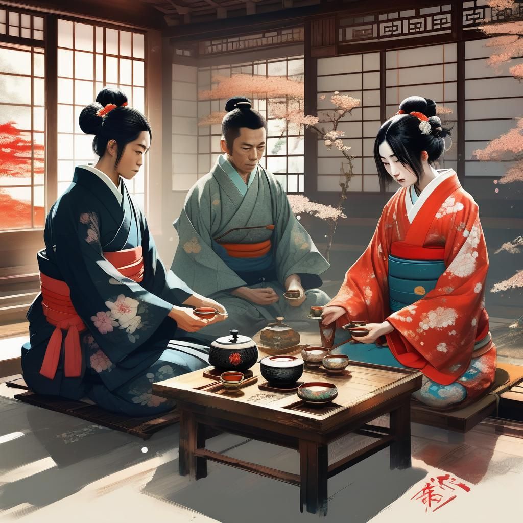 Detailed Japanese Tea Ceremony, Digital Art