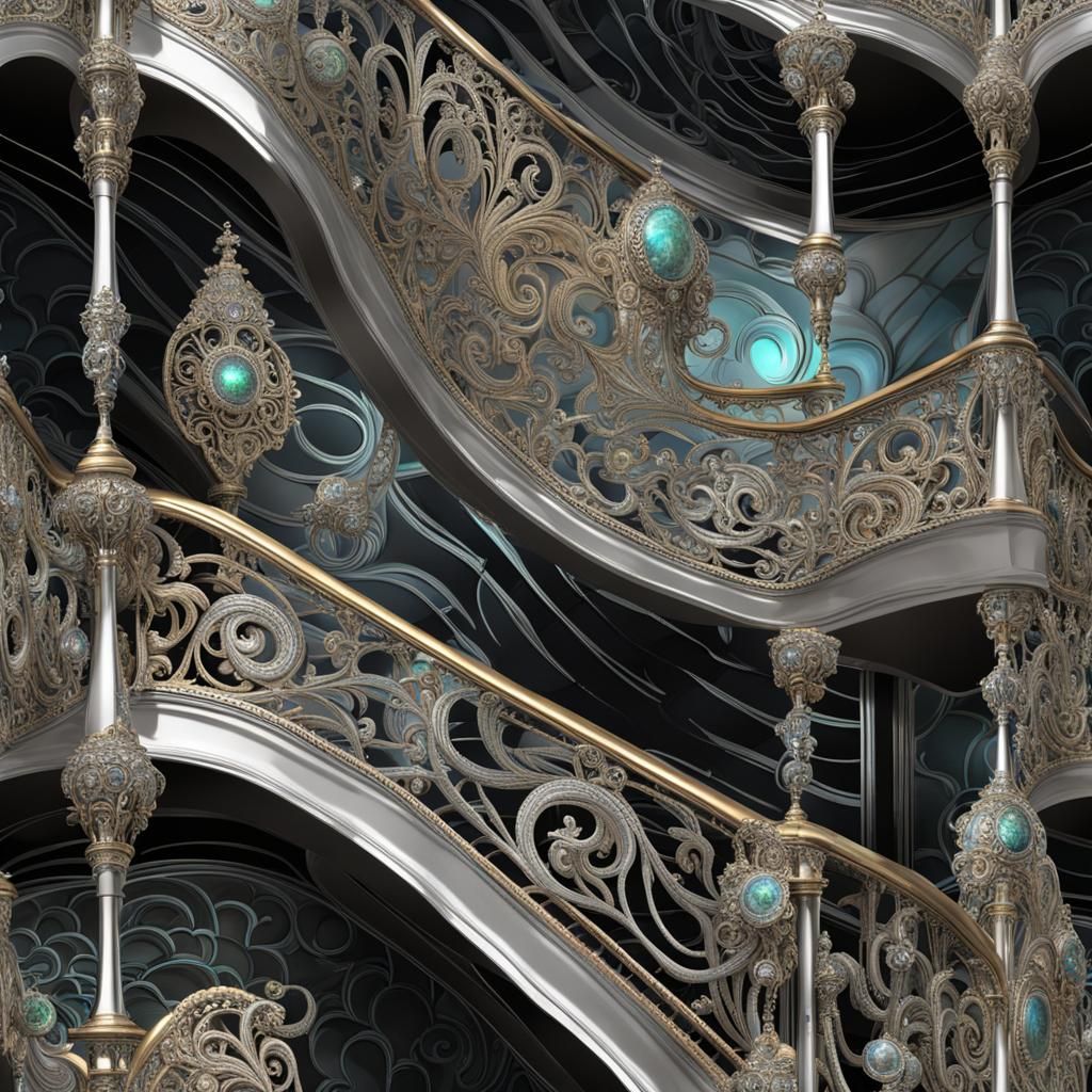 Intricate Pearlescent Layers with Iridescent Trimwork