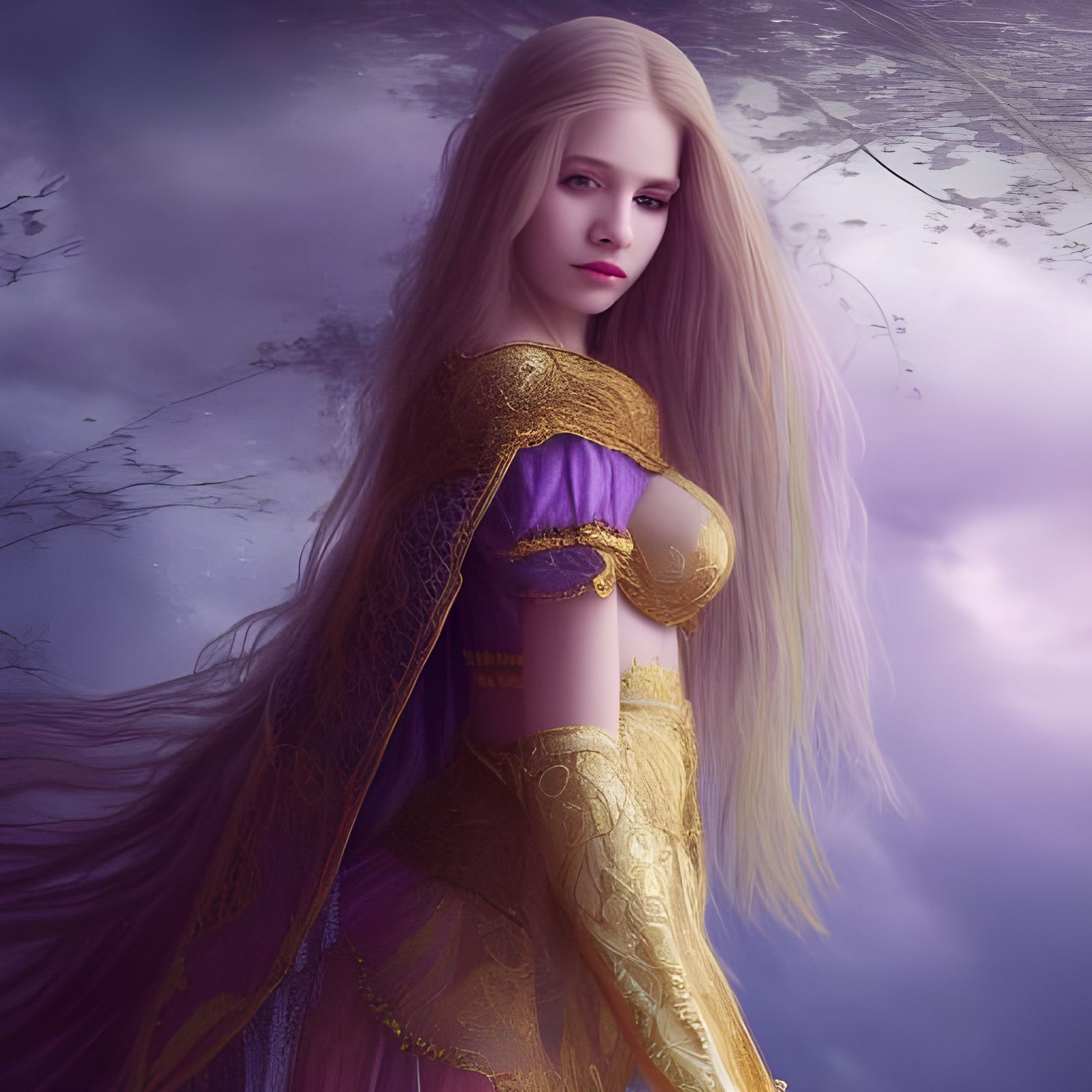 Beautiful Elf with Gold Eyes in Psychedelic Colors