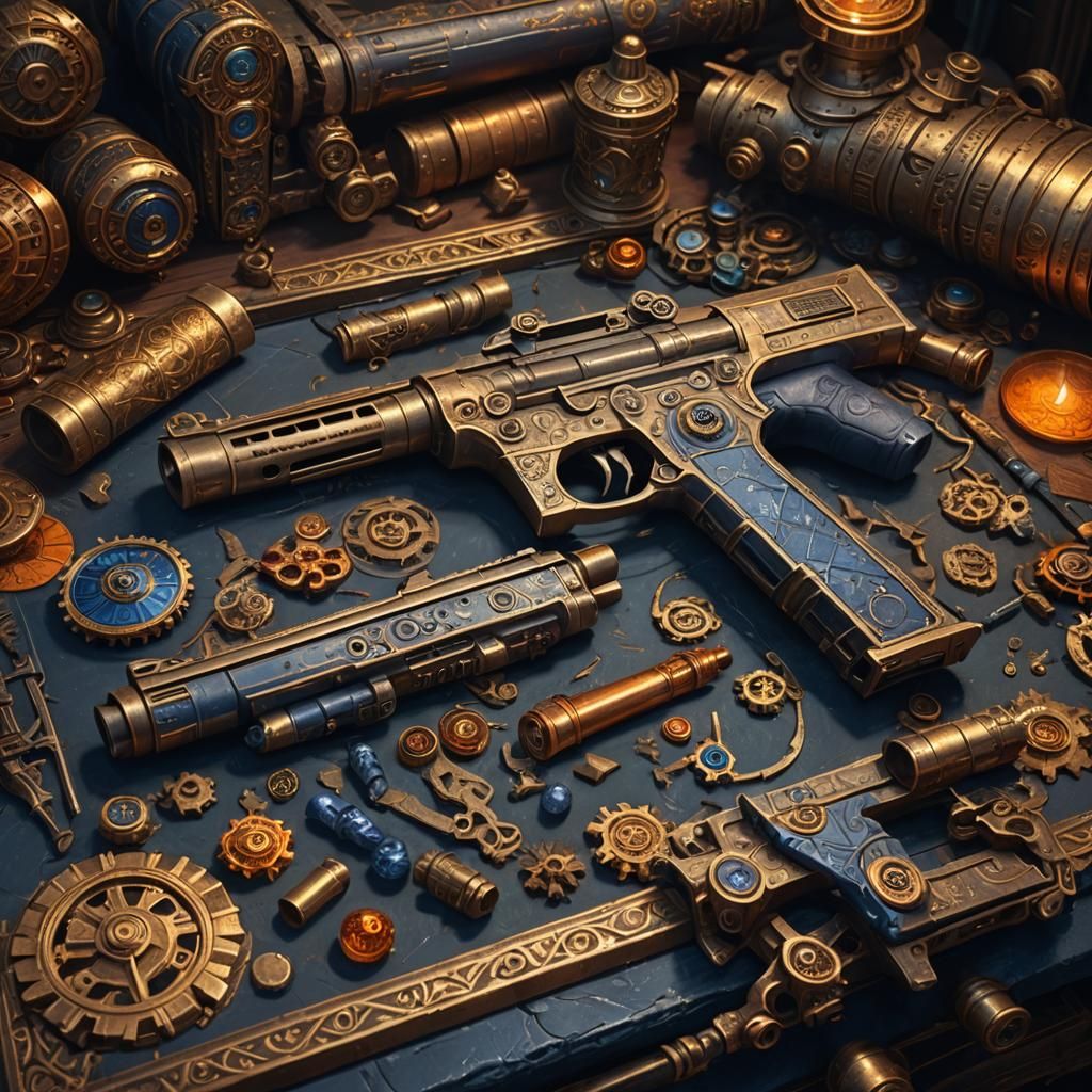 Fantasy Sniper Pistol Concept Art in Golden Hour