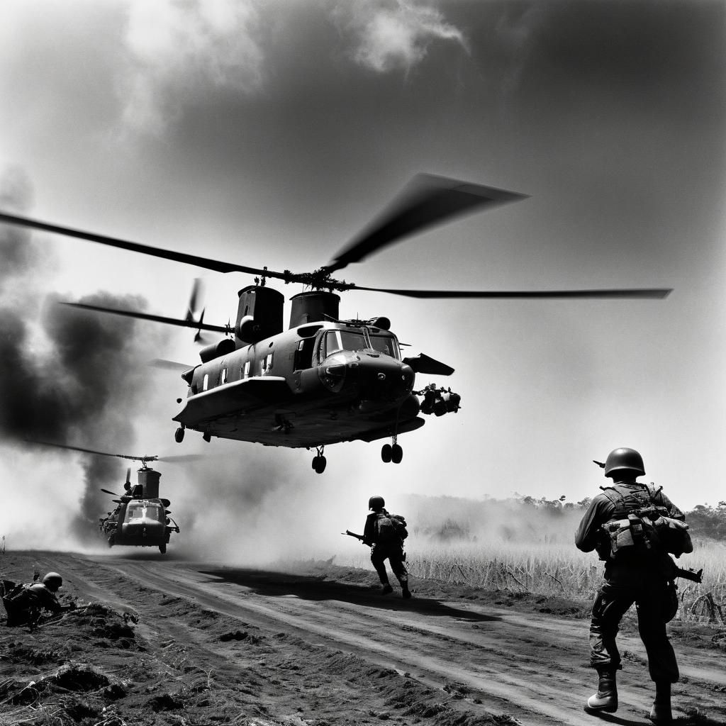 Vietnam War: Chinook Helicopter in Ground Battle