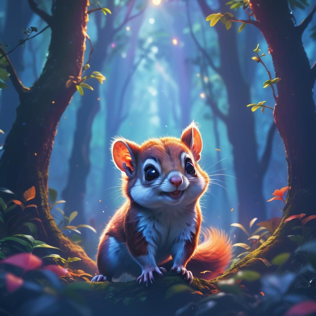 Flying Squirrel Gliding Through Jungle: Digital Art