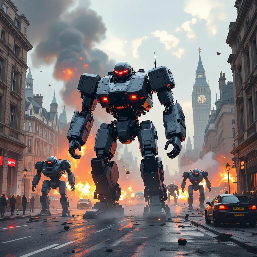 Dystopian Robots Besiege 10 Downing Street