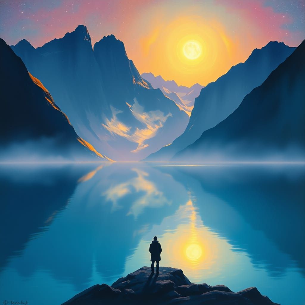 Dreamy Moonlit Lake Landscape in Ethereal Style