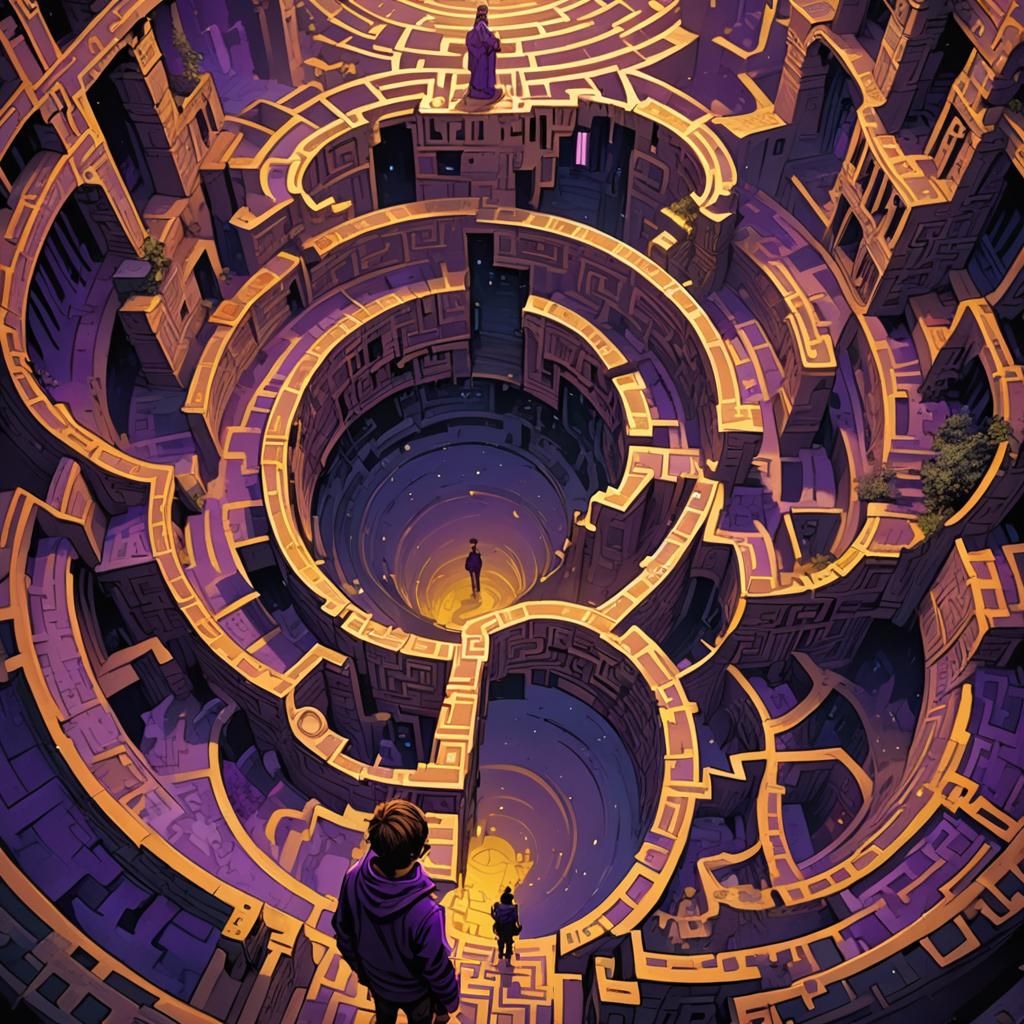 Boy in Mysterious Maze: Dark Fantasy Concept Art