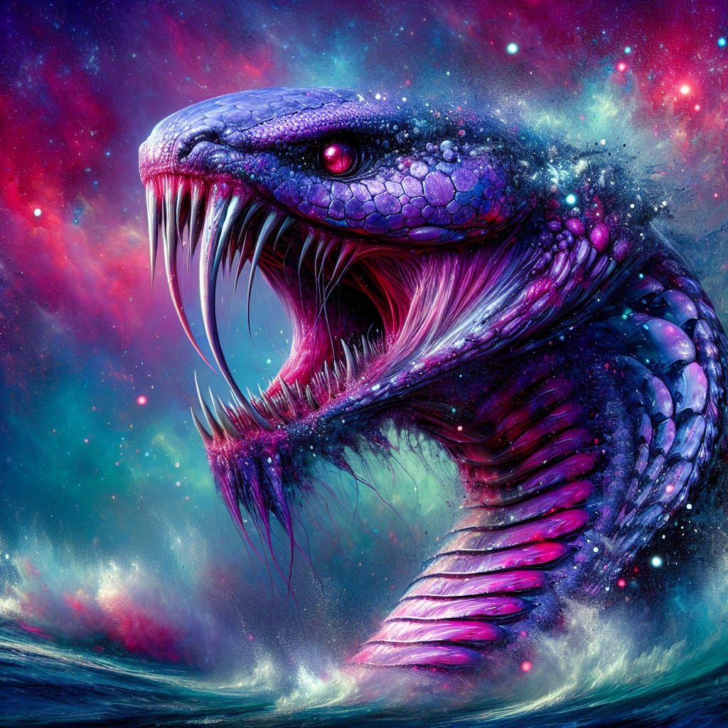 Violet Whale-Cobra Monster in Stormy Seas