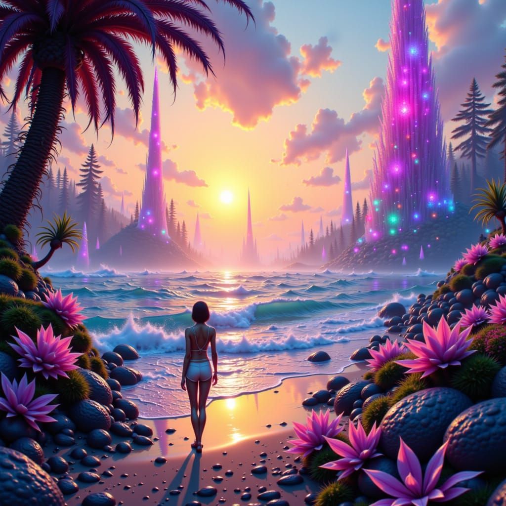 Bioluminescent Beach on Distant Planet, a Digital Painting