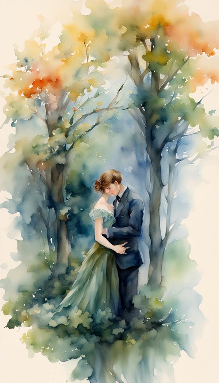 Romantic Watercolor Painting in Romanticism Style