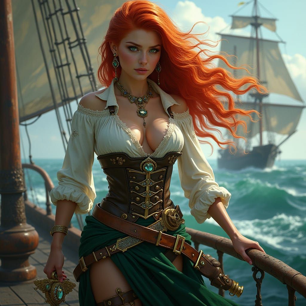 Ethereal Fantasy Pirate Embarks into the Stormy Horizon