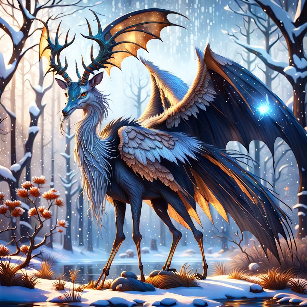 Graceful Hybrid Creature in Snowy Scene