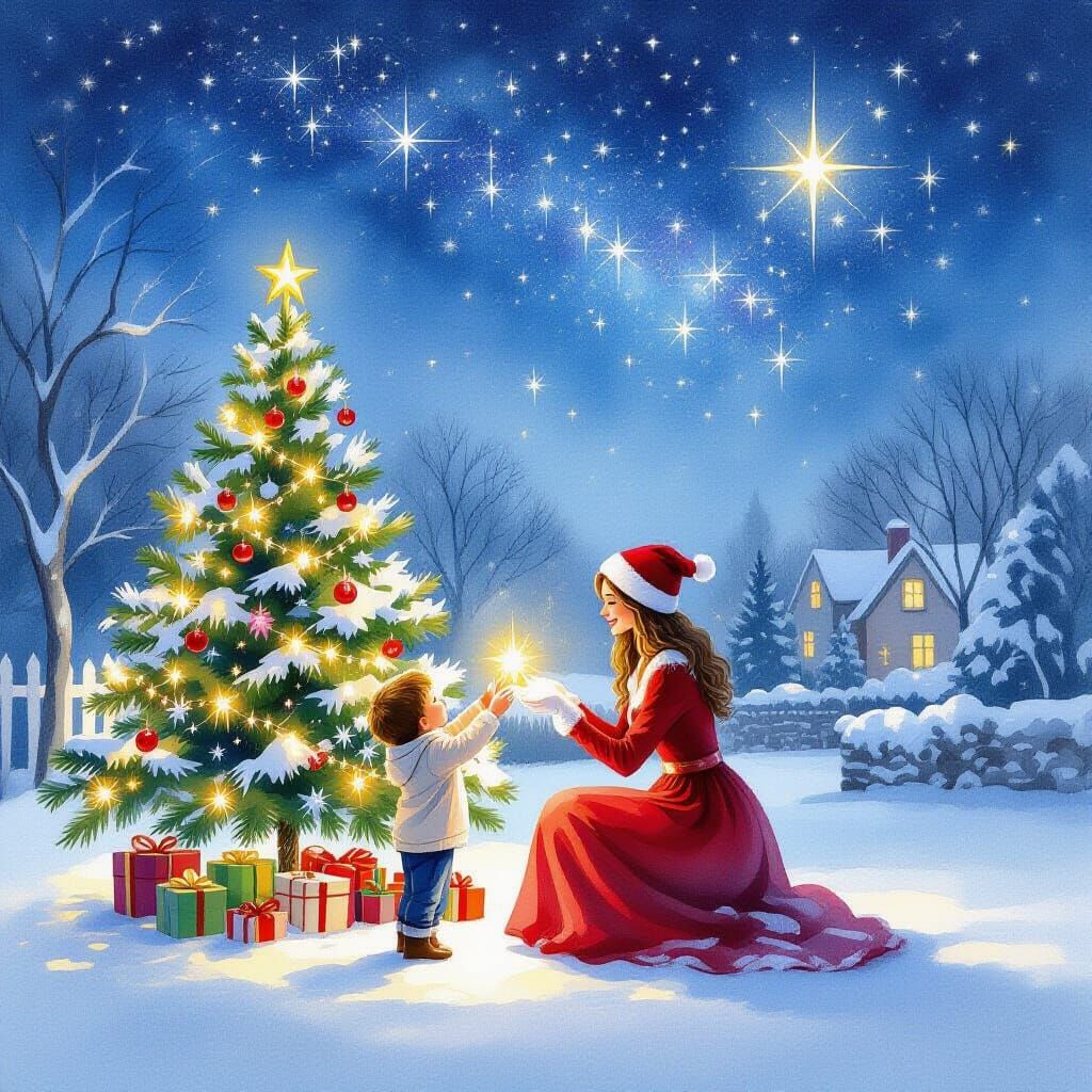 Magical Christmas Cosmos Watercolor Painting