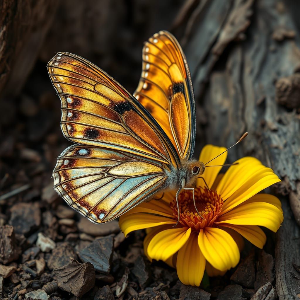 Hyper-Realistic Butterfly on Sun-Kissed Bloom