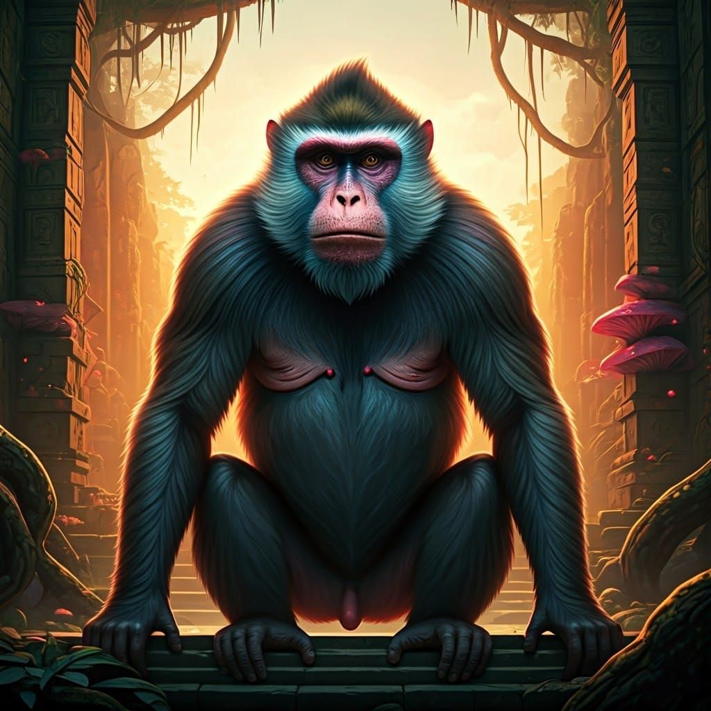 Heroic Monkey in Ancient Jungle Temple