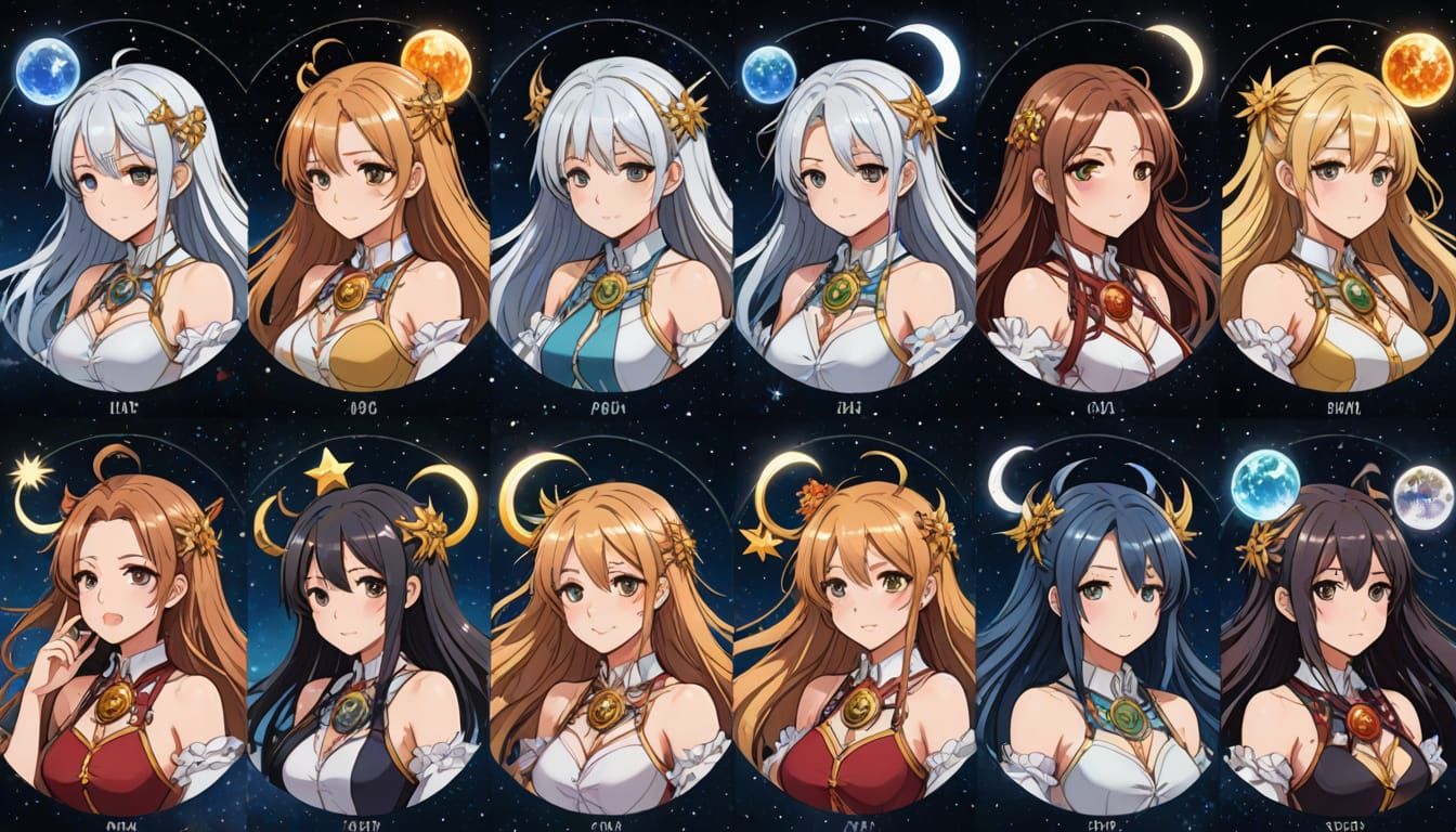 Anime Girl Astrology Actions in Manga Style