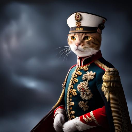 Cat in Renaissance Military Uniform: Hyperrealistic Portrait