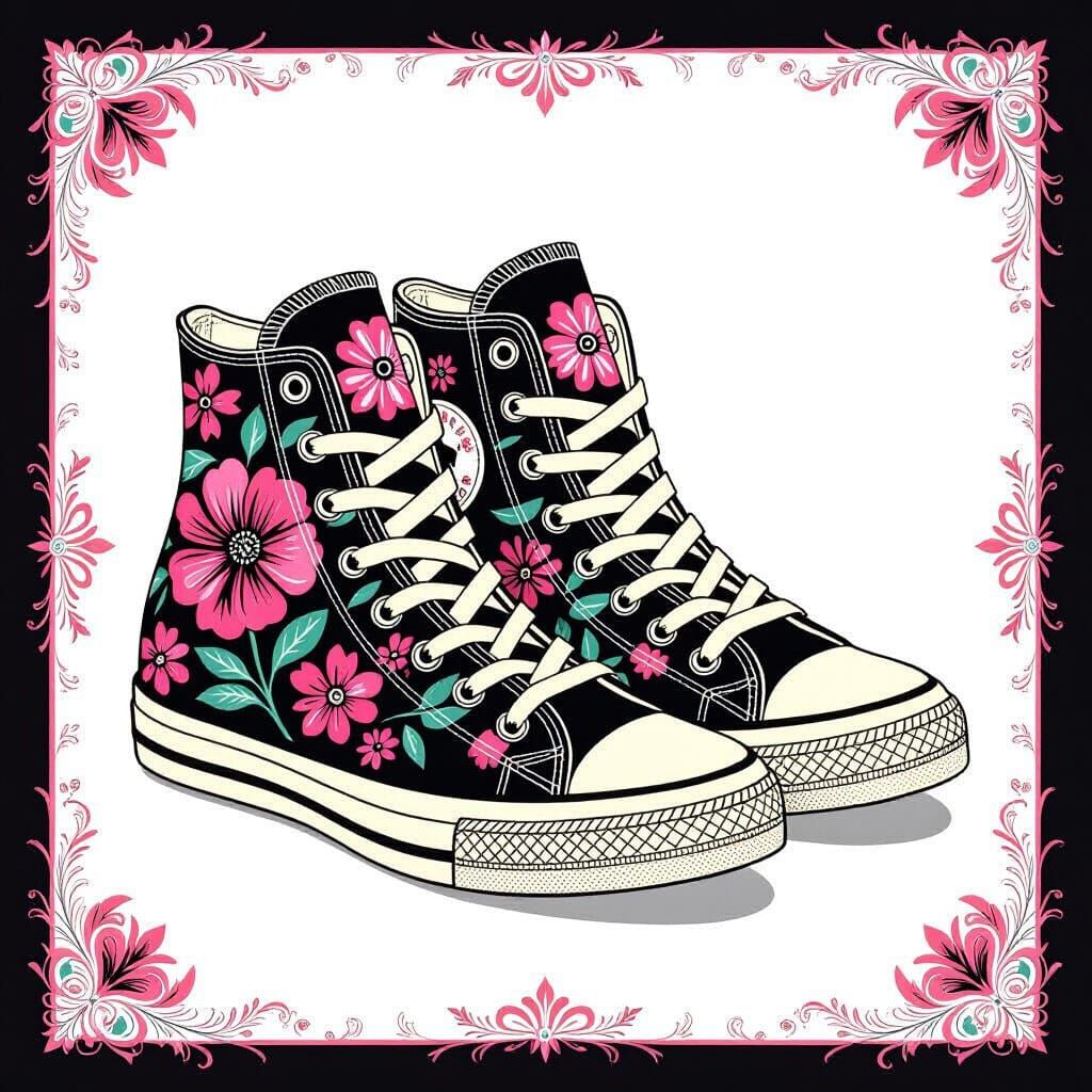 Rose Chintz Hightops on White Background