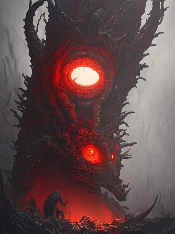 Night Demon with Red Eyes, Gothic Brutalist Art