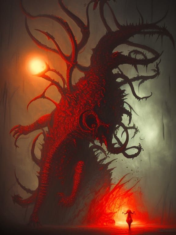 Intricately Detailed Night Demon in Gothic Brutalism