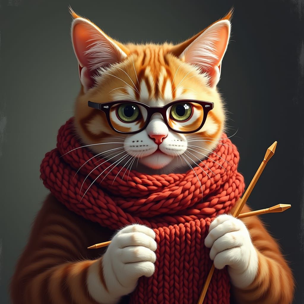 Cat Knits Scarf: Detailed Matte Painting