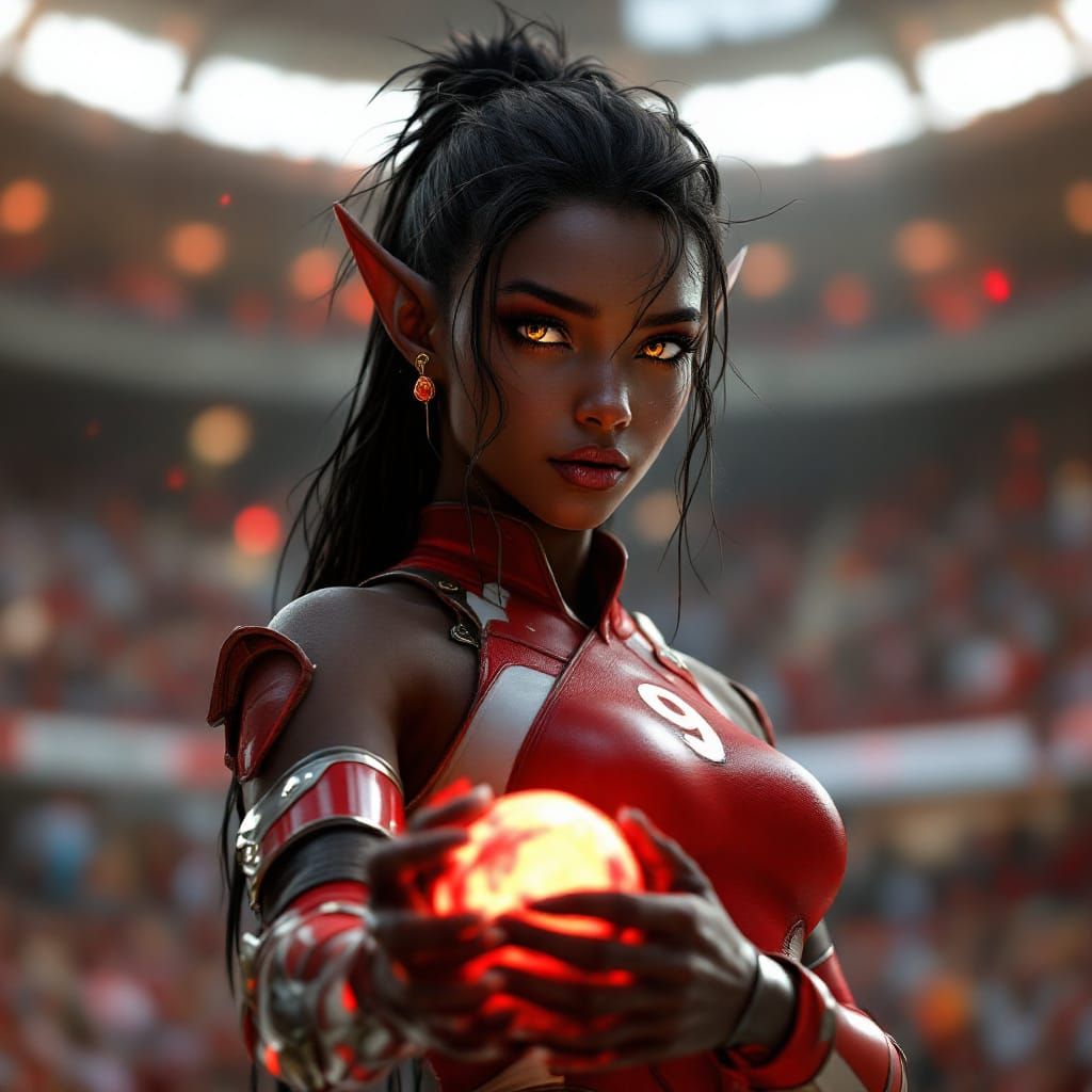 Elf Athlete With Glowing Ball in Fantasy Arena